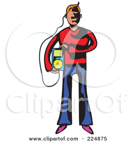 Royalty-Free (RF) Clipart Illustration of a Whimsy Man Carrying an MP3 Player by Prawny