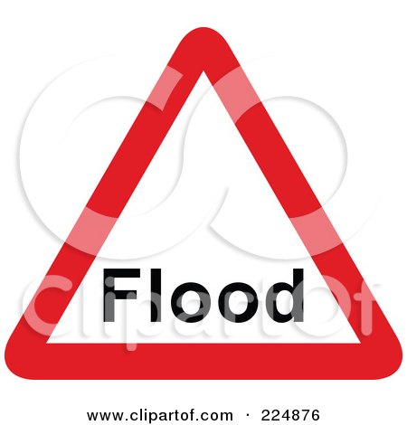 Royalty-Free (RF) Clipart Illustration of a Red And White Flood Triangle Sign by Prawny