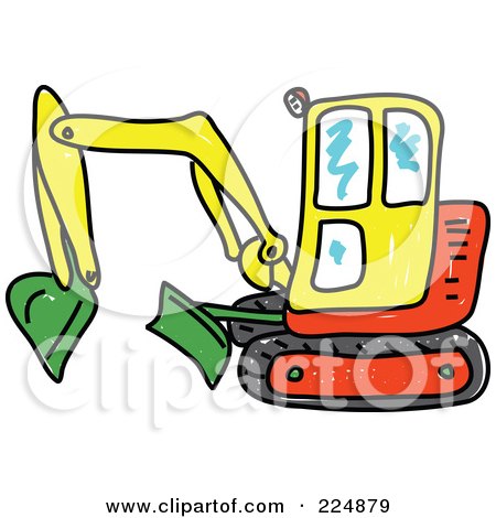 Royalty-Free (RF) Clipart Illustration of a Sketched Yellow, Green And Red Excavator by Prawny