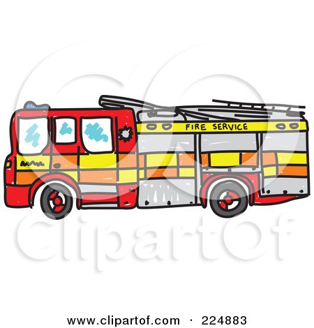 Royalty-Free (RF) Clipart Illustration of a Sketched Fire Engine by Prawny
