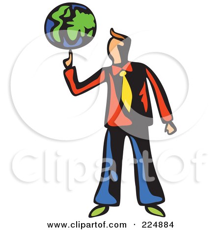 Royalty-Free (RF) Clipart Illustration of a Whimsy Businessman Spinning The Globe On His Finger by Prawny