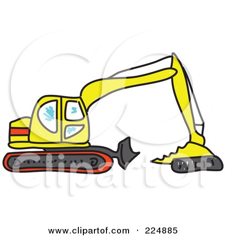 Royalty-Free (RF) Clipart Illustration of a Sketched Yellow And Red Excavator by Prawny