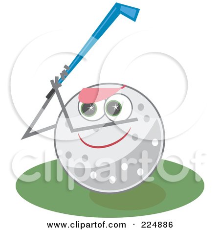 Royalty-Free (RF) Clipart Illustration of a Golf Ball Character Holding Up A Club by Prawny