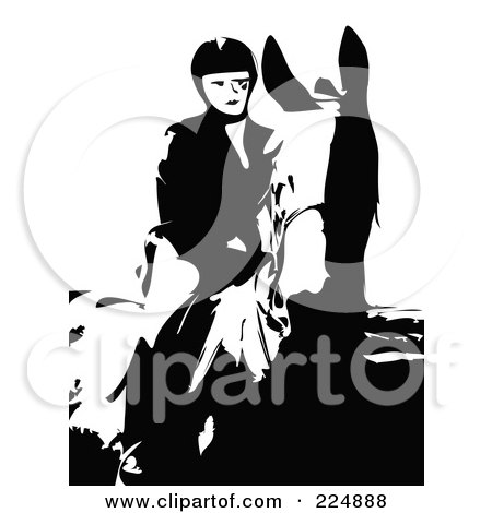 Royalty-Free (RF) Clipart Illustration of a Black And White Horse Rider by Prawny