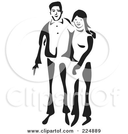 Royalty-Free (RF) Clipart Illustration of a Black And White Thick Line Drawing Of A Standing Couple by Prawny