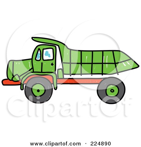 Royalty-Free (RF) Clipart Illustration of a Sketched Green And Red Tipper Dump Truck by Prawny