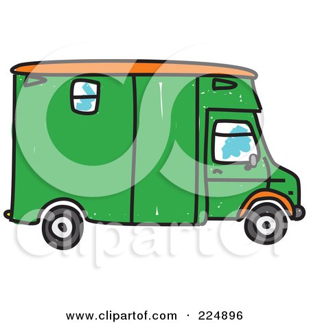 Royalty-Free (RF) Clipart Illustration of a Sketched Green Horse Lorry by Prawny