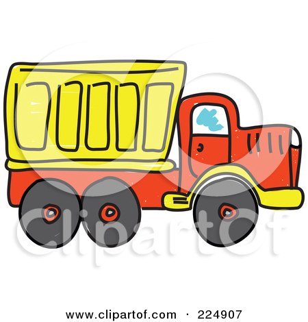 Royalty-Free (RF) Clipart Illustration of a Sketched Yellow And Red Tipper Dump Truck by Prawny