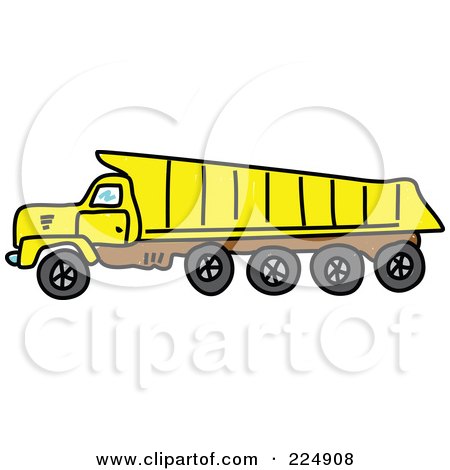 Royalty-Free (RF) Clipart Illustration of a Sketched Yellow And Brown Tipper Dump Truck by Prawny