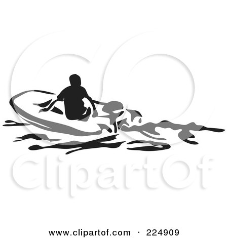 Royalty-Free (RF) Clipart Illustration of a Black And White Thick Line Drawing Of A Man In A Dinghy by Prawny