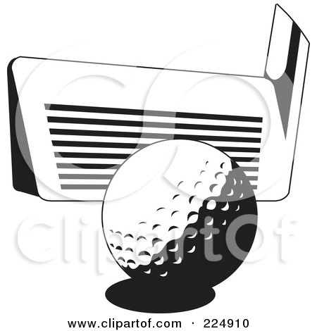 Royalty-Free (RF) Clipart Illustration of a Black And White Golf Club Against A Ball by Prawny