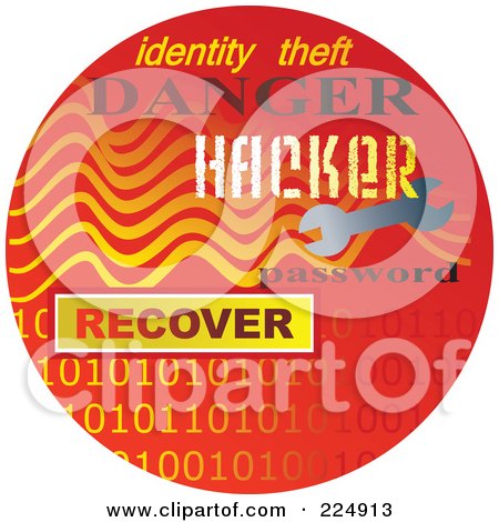 Royalty-Free (RF) Clipart Illustration of a Round Red Computer Sticker For Computer Hackers by Prawny