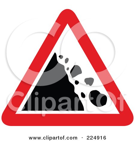 Royalty-Free (RF) Clipart Illustration of a Red And White Falling Rocks Triangle Sign by Prawny