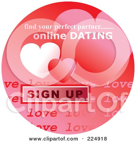 Royalty-Free (RF) Clipart Illustration of a Round Red Computer Sticker For Online Dating by Prawny