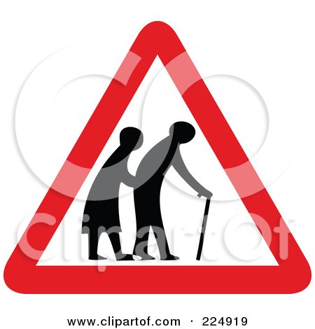 Royalty-Free (RF) Clipart Illustration of a Red And White Elderly Triangle Sign by Prawny