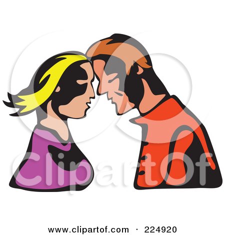 Royalty-Free (RF) Clipart Illustration of a Whimsy Couple Touching Foreheads by Prawny