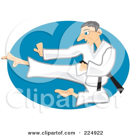 Royalty-Free (RF) Clipart Illustration of a Karate Man Jumping And Kicking by Prawny