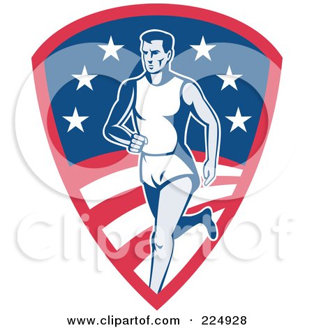 Royalty-Free (RF) Clipart Illustration of a Runner On An American Shield Logo by patrimonio