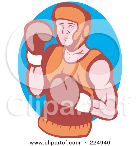 Royalty-Free (RF) Clipart Illustration of a Boxer Over A Blue Oval Logo by patrimonio