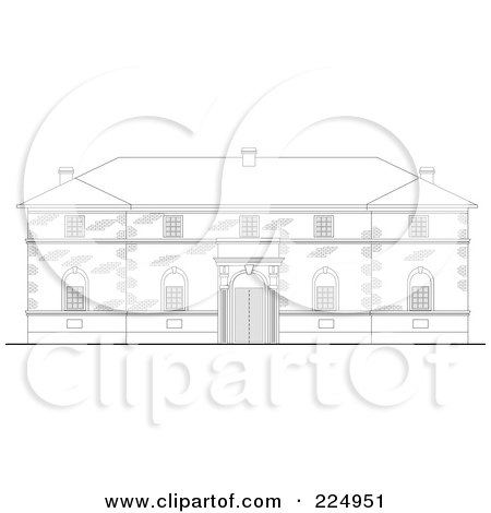 Royalty-Free (RF) Clipart Illustration of a Brick Building Facade Sketch - 3 by patrimonio