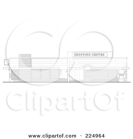 Royalty-Free (RF) Clipart Illustration of a Strip Mall Facade Building Sketch - 4 by patrimonio