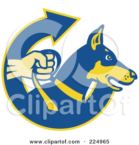 Royalty-Free (RF) Clipart Illustration of a Blue And Yellow Security Dog And Arrow Logo by patrimonio
