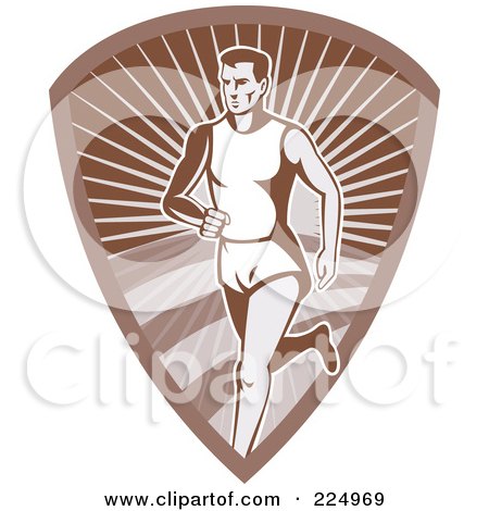 Royalty-Free (RF) Clipart Illustration of a Runner On A Brown Shield Logo by patrimonio