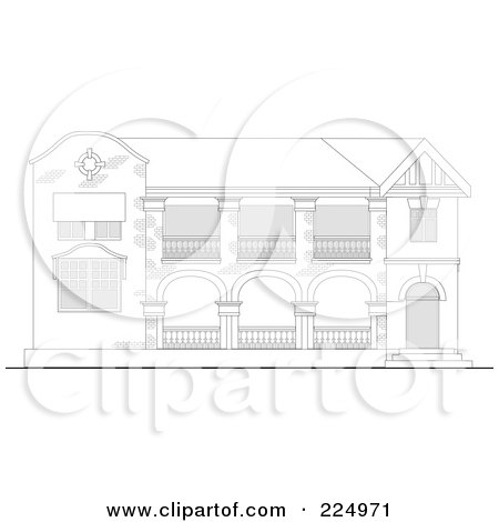 Royalty-Free (RF) Clipart Illustration of a Brick Building Facade Sketch - 2 by patrimonio
