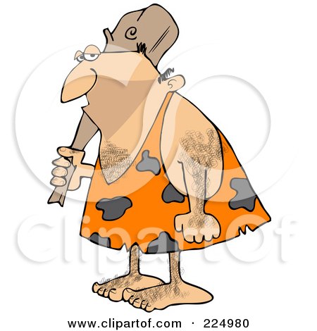 Royalty-Free (RF) Clipart Illustration of a Hairy Grumpy Neanderthal Man Carrying A Club On His Shoulder by djart