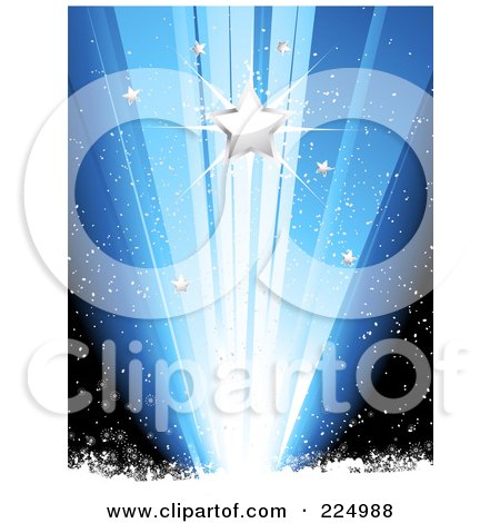 Royalty-Free (RF) Clipart Illustration of a Silver Christmas Star With Bright Lights Over Snow Grunge by elaineitalia