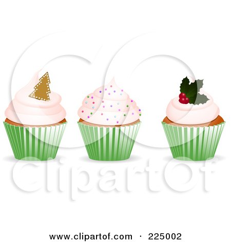 Royalty-Free (RF) Clipart Illustration of a Digital Collage Of Three Christmas Cupakes by elaineitalia