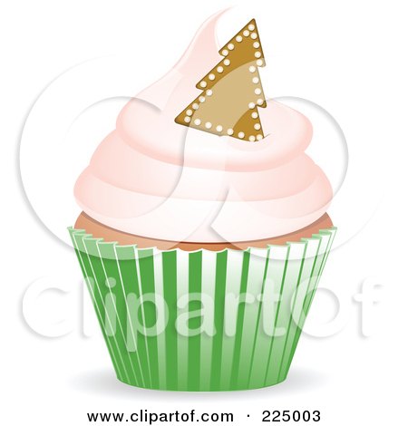 Royalty-Free (RF) Clipart Illustration of a Christmas Cupake With A Gingerbread Tree Garnish by elaineitalia