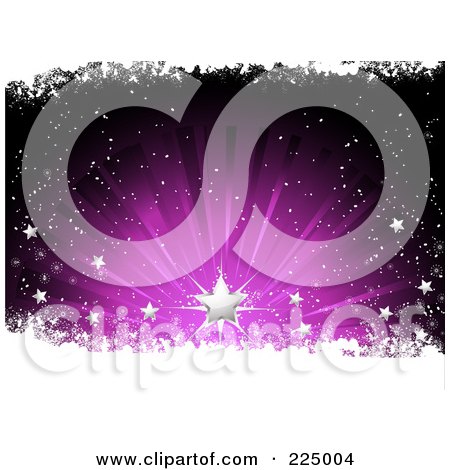 Royalty-Free (RF) Clipart Illustration of a Silver Christmas Star Over Grungy Snow And A Purple Burst by elaineitalia