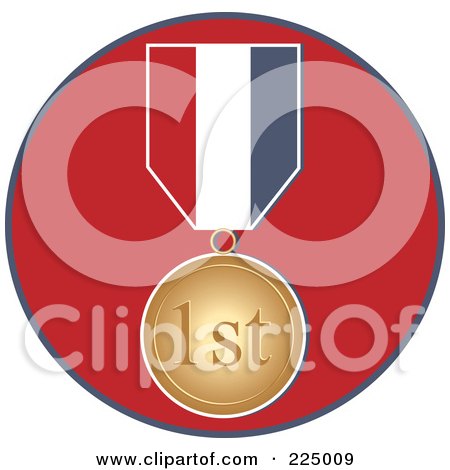 Royalty-Free (RF) Clipart Illustration of a First Place Medal On A Red Circle by Prawny