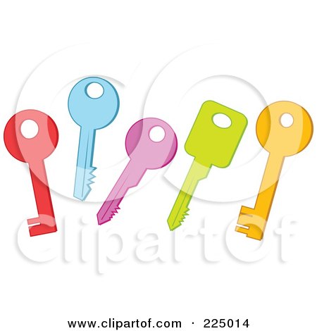 Royalty-Free (RF) Clipart Illustration of a Digital Collage Of Red, Blue, Purple, Green And Orange Keys by Prawny