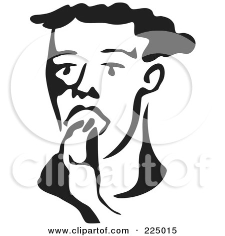 Royalty-Free (RF) Clipart Illustration of a Black And White Thick Line Drawing Of A Man Taking A Pill by Prawny