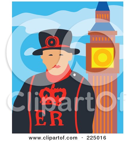 Royalty-Free (RF) Clipart Illustration of a London Guard by Big Ben by Prawny