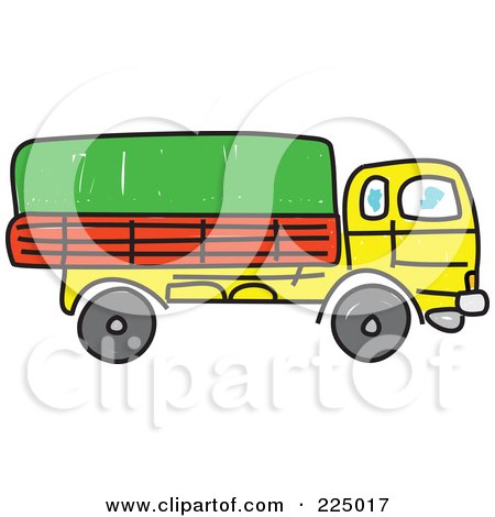 Royalty-Free (RF) Clipart Illustration of a Sketched Yellow Lorry Big Rig Truck by Prawny