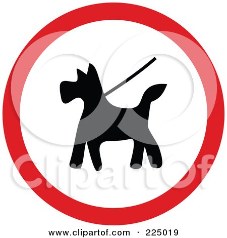 Royalty-Free (RF) Clipart Illustration of a Red And White Round Dog On Leash Sign by Prawny