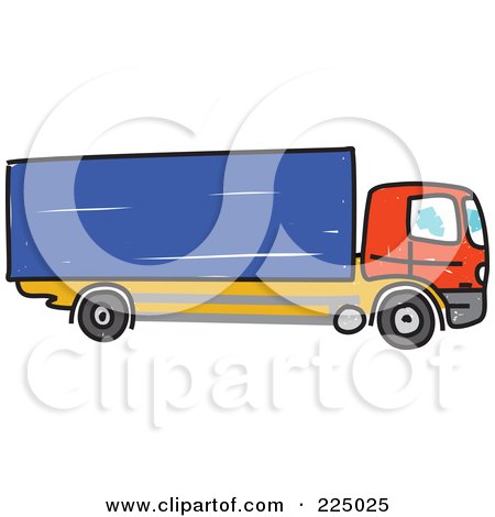 Royalty-Free (RF) Clipart Illustration of a Sketched Red And Blue Lorry Big Rig Truck by Prawny