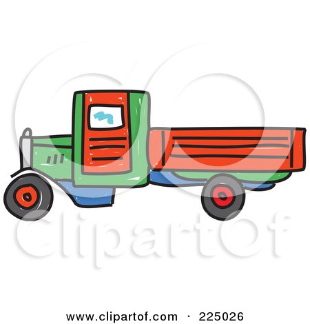 Royalty-Free (RF) Clipart Illustration of a Sketched Green, Red And Blue Lorry Big Rig Truck by Prawny
