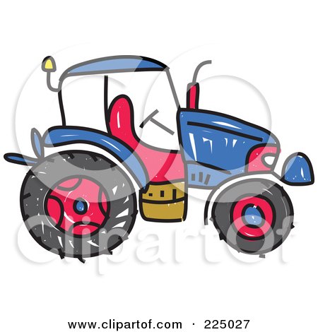 Royalty-Free (RF) Clipart Illustration of a Blue Sketched Tractor by Prawny