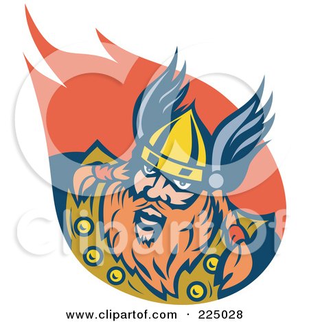 Royalty-Free (RF) Clipart Illustration of a Retro Viking Man Logo by patrimonio