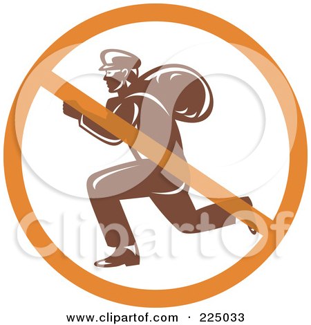 Royalty-Free (RF) Clipart Illustration of a Retro Robber Logo With A Prohibited Symbol by patrimonio