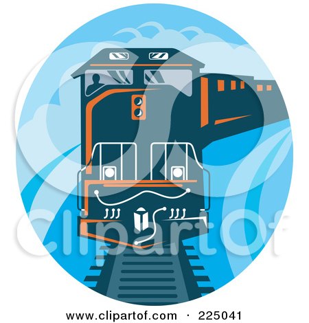 Royalty-Free (RF) Clipart Illustration of a Blue Oval Diesel Train Logo by patrimonio