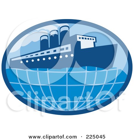 Royalty-Free (RF) Clipart Illustration of a Blue Oval Cruise Ship Logo by patrimonio