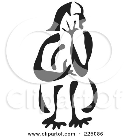 Royalty-Free (RF) Clipart Illustration of a Black And White Thick Line Drawing Of A Woman In Pain by Prawny