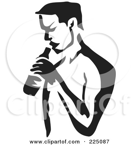 Royalty-Free (RF) Clipart Illustration of a Black And White Thick Line Drawing Of A Man Drinking by Prawny