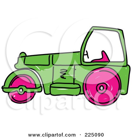 Royalty-Free (RF) Clipart Illustration of a Sketched Green And Pink Road Roller by Prawny