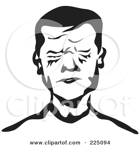 Royalty-Free (RF) Clipart Illustration of a Black And White Thick Line Drawing Of A Man Wrinkling His Face In Pain by Prawny